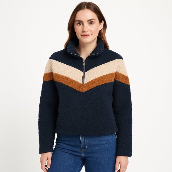 Thread & Supply Wubby Sherpa Pullover Chevron Colorblock Cozy Après-Ski Size M - Picture 3 of 14